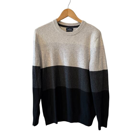 Daniel Hechter Color Block Cashmere Crewneck Sweater Gray Black L - Picture 1 of 4